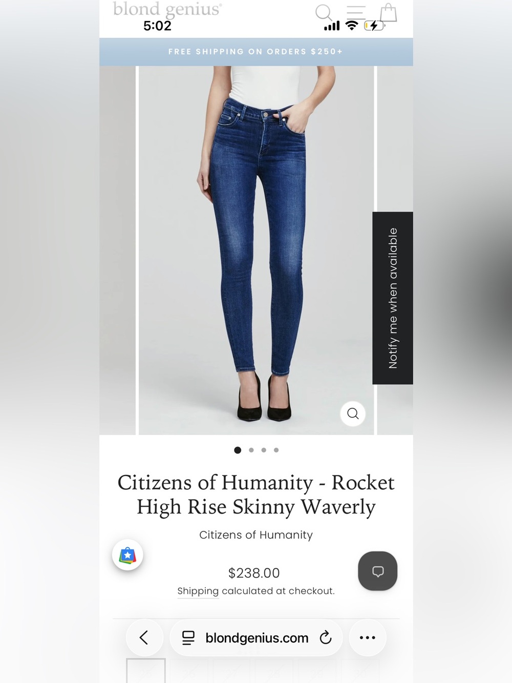 Citizens Of Humanity Rocket High Rise Skinny Jeans - Indigo Blue